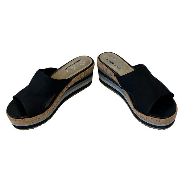 Skechers Platform Sandals Women's Memory Foam Black Wedge Cork Cloth Size 7 - Picture 7 of 8